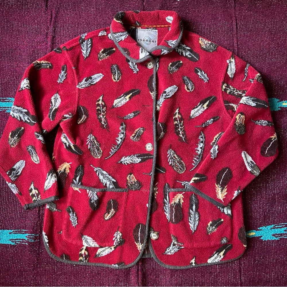 Red Feather Patterned Fleece Jacket